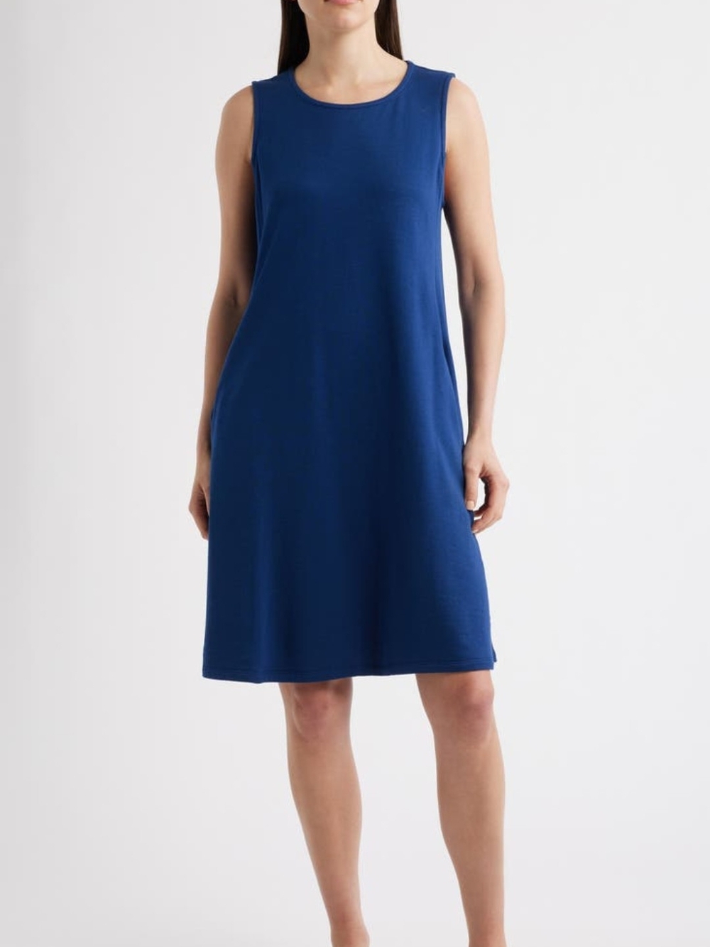 Eileen Fisher Viscoe Sleeveless Blue A-Line Dress - Classic Women's Dress